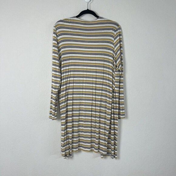 Ambiance Women’s Retro Yellow Striped Long Cardigan Lightweight Size Large - Picture 2 of 11